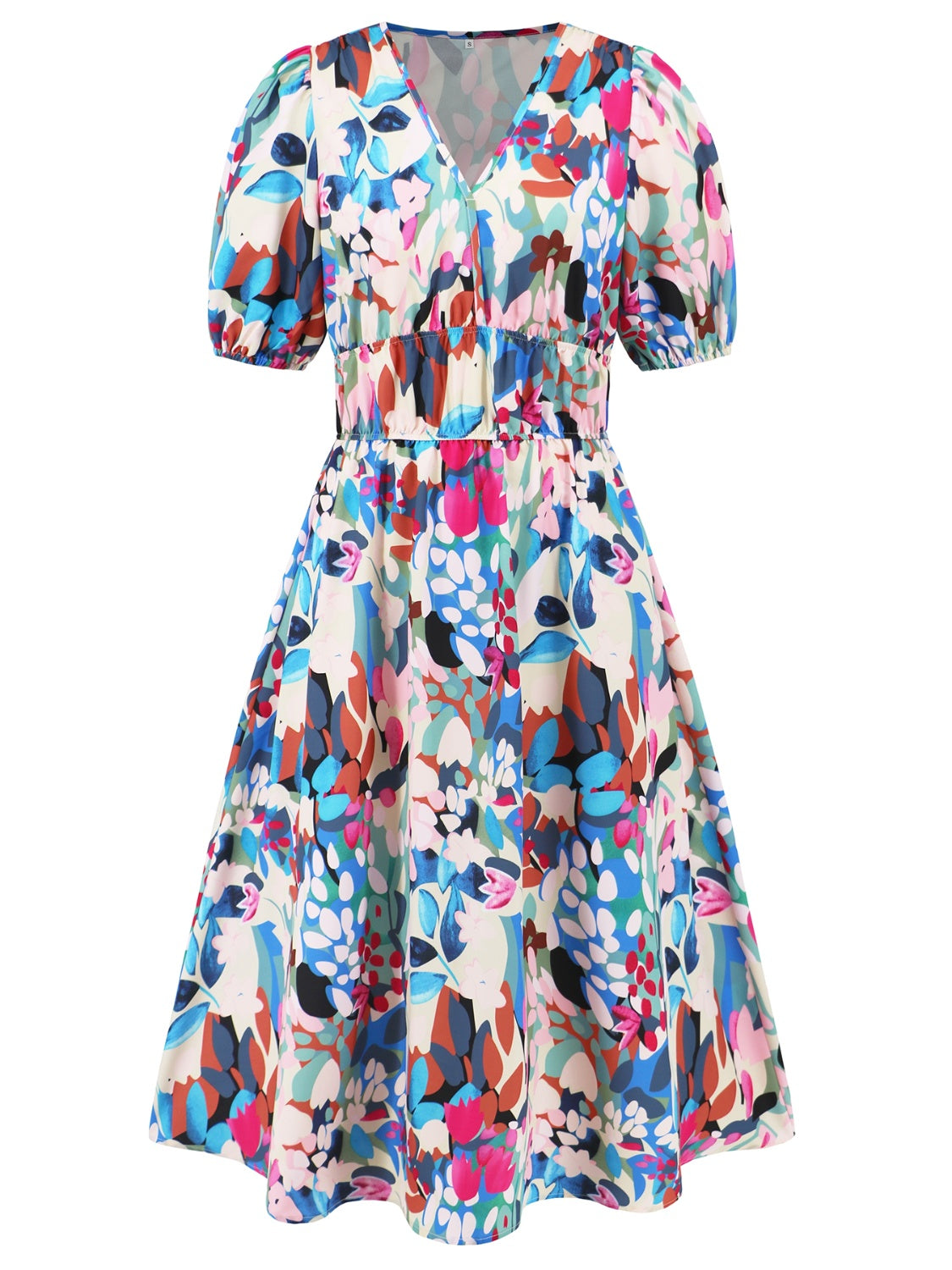 Stacey B's Ruched Printed Surplice Short Sleeve Dress