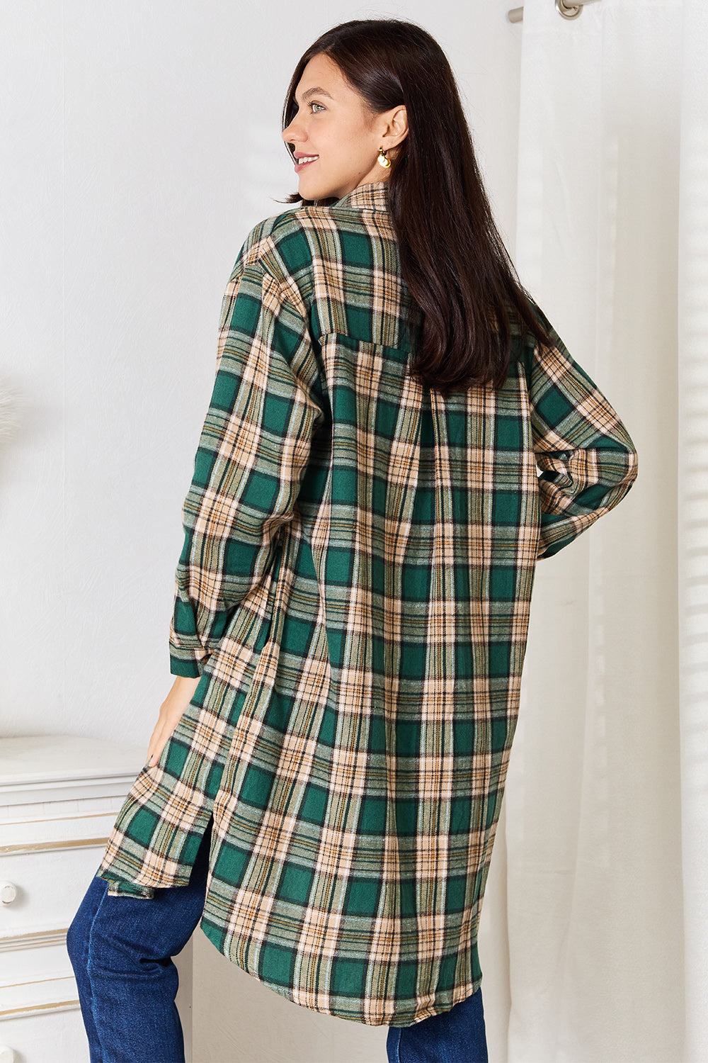 Stacey B's Mandy Plaid Collared Neck Long Sleeve Shirt