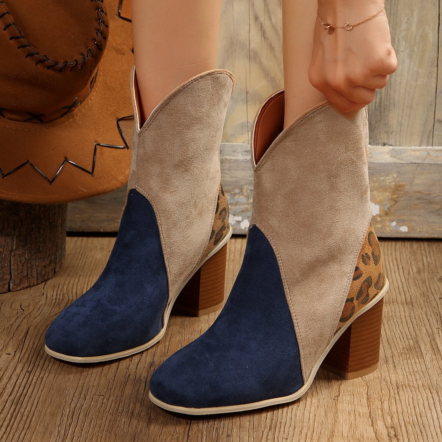 Stacey B's Suede Square Toe Block Heel Boots