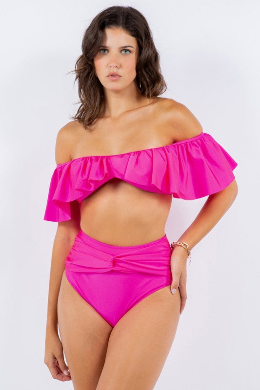 Stacey B's Two Piece top Ruffle Shoulder