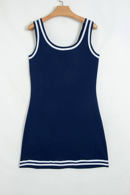 Stacey B's Dirty blue Contrast Trim U Neck Sleeveless Mini Dress