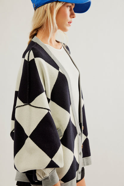 Stacey B's Black Colorblock Drop Shoulder Buttoned Loose Cardigan