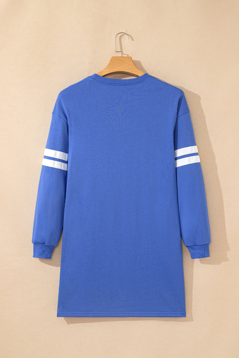 Stacey B's Sky Blue Varsity Contrast Banded Sleeve Shift Sweatshirt Dress