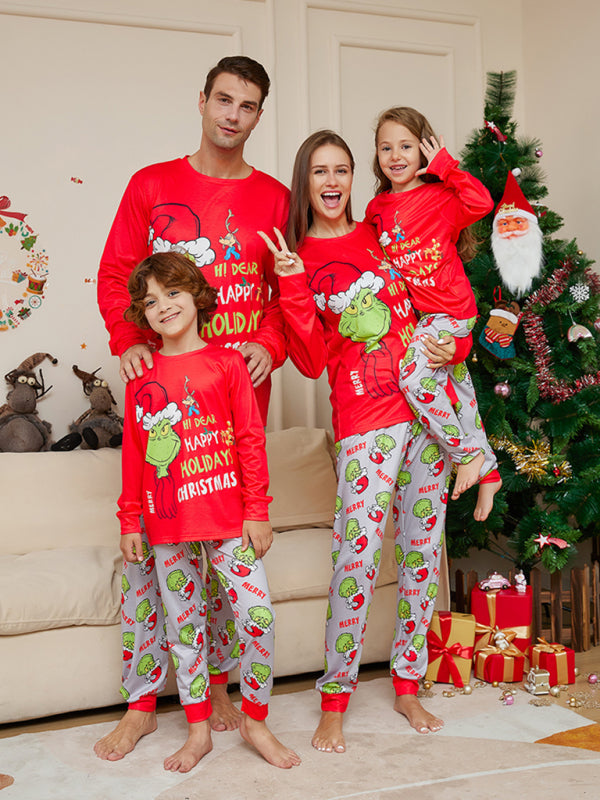 Stacey B's New Christmas new style monster letter print parent-child holiday home wear pajamas set
