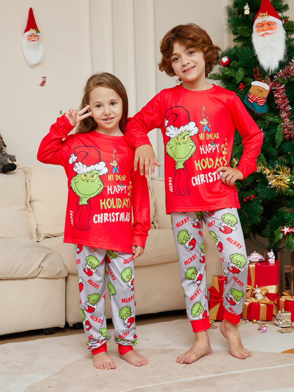 Stacey B's New Christmas new style monster letter print parent-child holiday home wear pajamas set