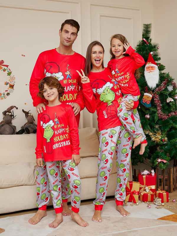 Stacey B's New Christmas new style monster letter print parent-child holiday home wear pajamas set