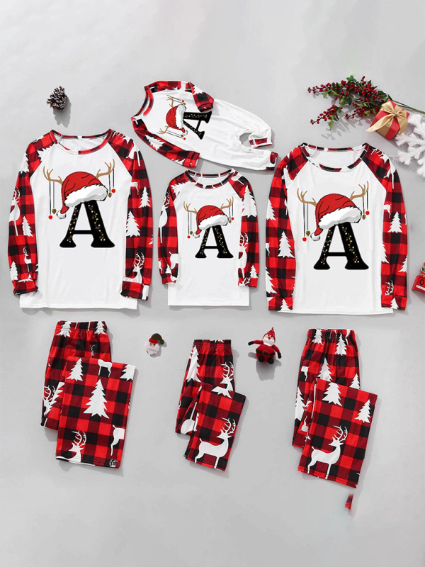 Stacey B's Christmas Parent-Child Pajama Set Santa Hat Alphabet Printed Loungewear (A-Z letters are optional)
