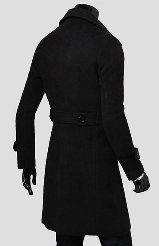 Stacey B's Men's Double Breasted Lengthened Simple Wool Coat