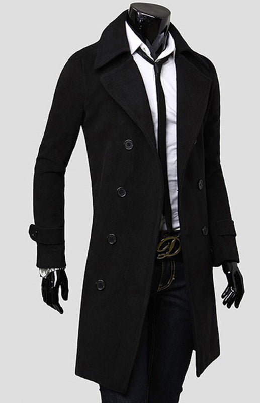 Stacey B's Men's Double Breasted Lengthened Simple Wool Coat