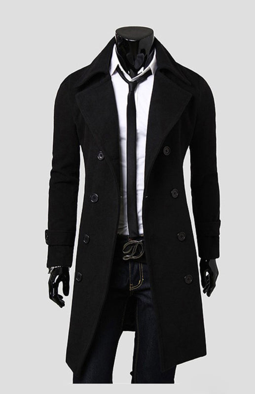 Stacey B's Men's Double Breasted Lengthened Simple Wool Coat