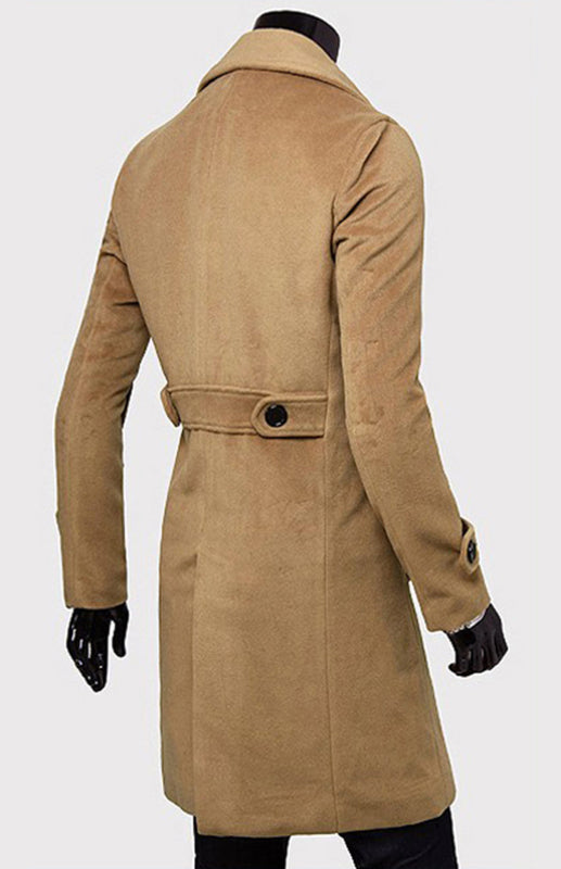 Stacey B's Men's Double Breasted Lengthened Simple Wool Coat