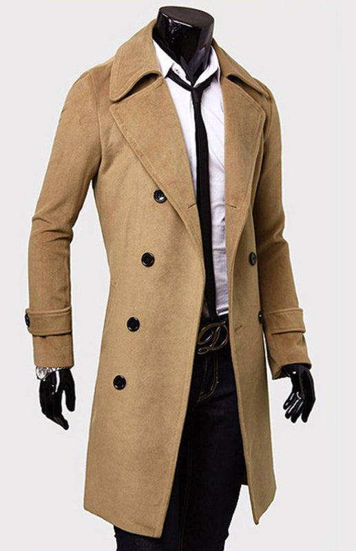 Stacey B's Men's Double Breasted Lengthened Simple Wool Coat