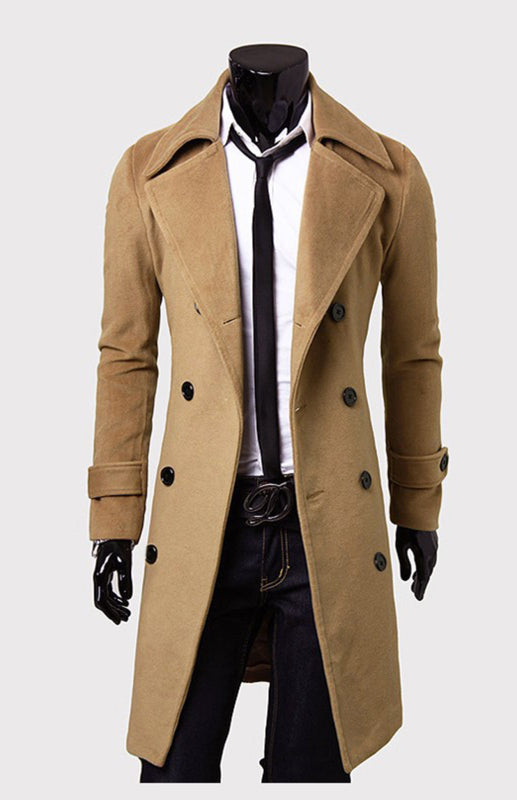 Stacey B's Men's Double Breasted Lengthened Simple Wool Coat