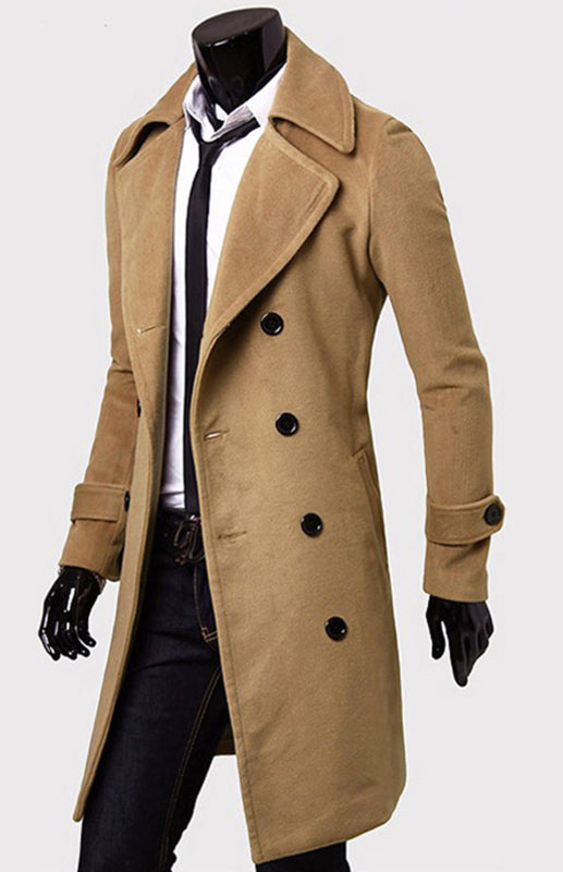 Stacey B's Men's Double Breasted Lengthened Simple Wool Coat