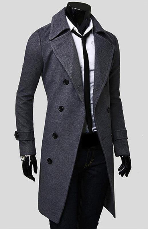 Stacey B's Men's Double Breasted Lengthened Simple Wool Coat