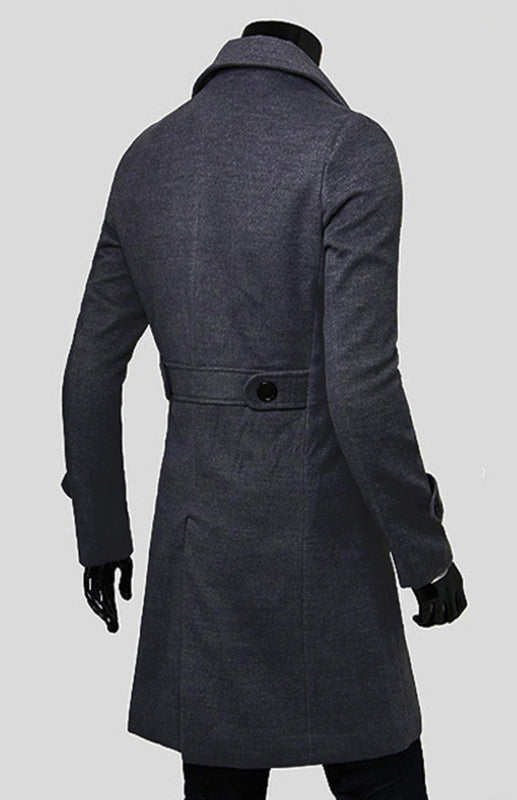 Stacey B's Men's Double Breasted Lengthened Simple Wool Coat