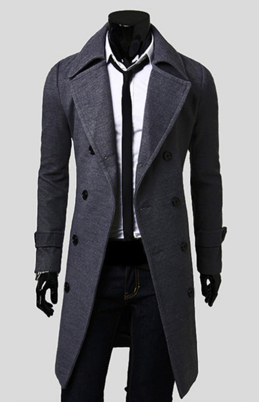 Stacey B's Men's Double Breasted Lengthened Simple Wool Coat