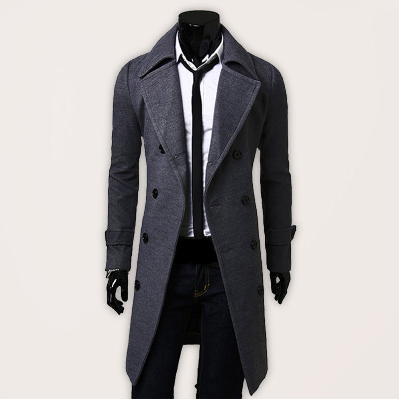 Stacey B's Men's Double Breasted Lengthened Simple Wool Coat