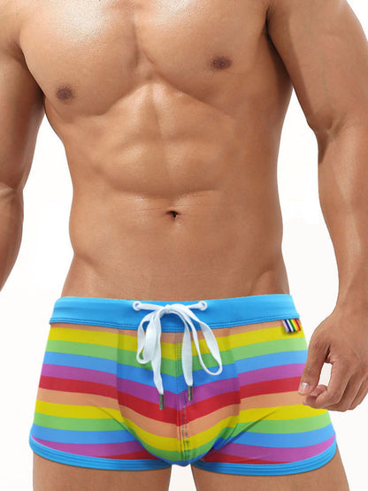 Stacey B's Men's Rainbow Fashion Tethered Slit Boxer Swim Shorts