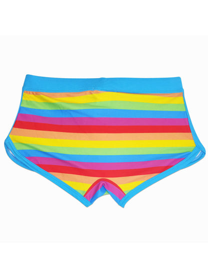 Stacey B's Men's Rainbow Fashion Tethered Slit Boxer Swim Shorts