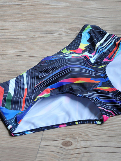 Stacey B' s Men's Colorful Lines Geometric Irregular Print Boxer Swim Shorts