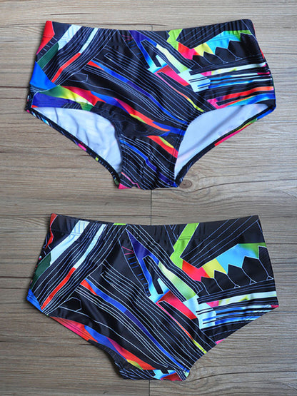 Stacey B' s Men's Colorful Lines Geometric Irregular Print Boxer Swim Shorts