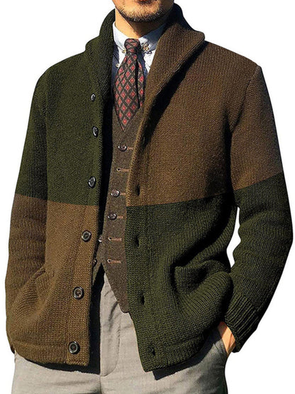 Stacey B's Men's Contrasting Color Block Button Long Sleeve Cardigan