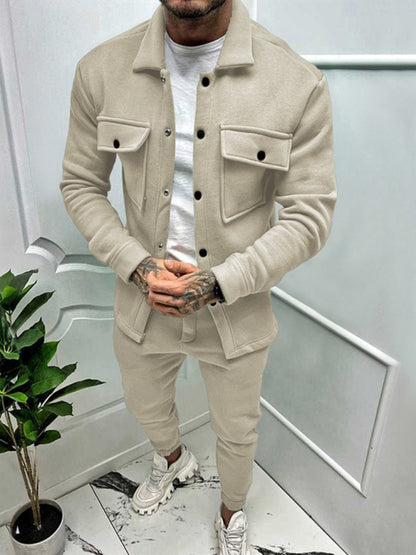 Stacey B's  Men's new long-sleeved trousers single-breasted jacket solid color slim two-piece set