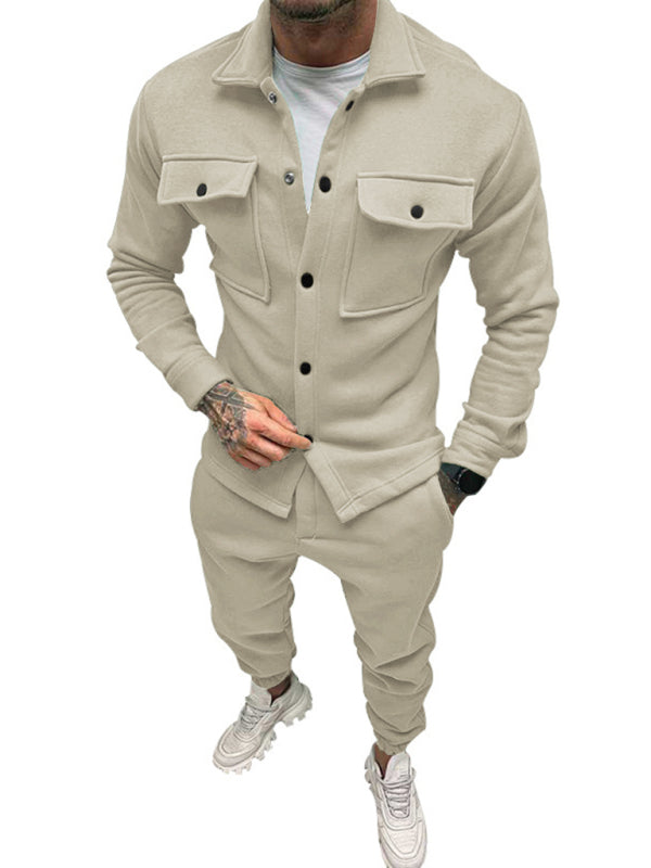 Stacey B's  Men's new long-sleeved trousers single-breasted jacket solid color slim two-piece set