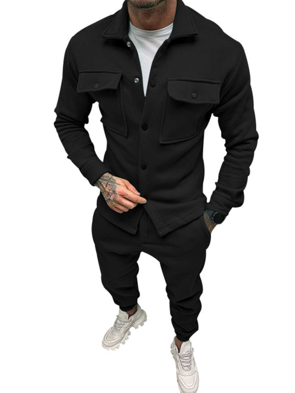 Stacey B's  Men's new long-sleeved trousers single-breasted jacket solid color slim two-piece set