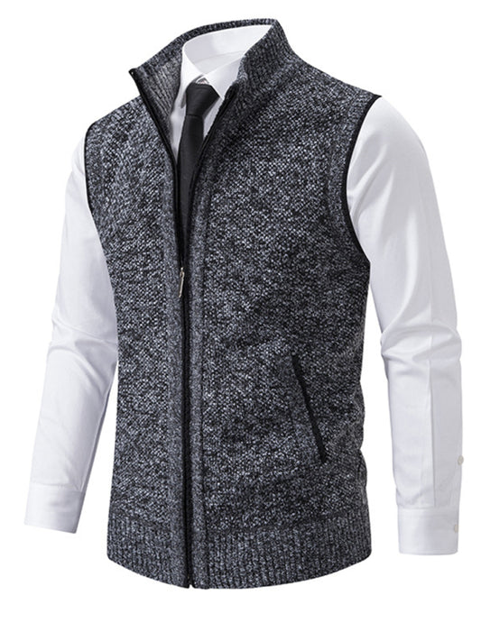 Stacey B's Men's stand collar sleeveless knitted casual thickened lining vest jacket