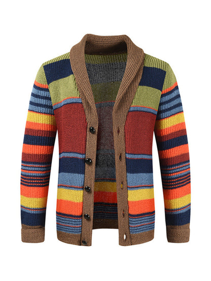 Stacey B's Men's Button Casual Color Striped Cardigan