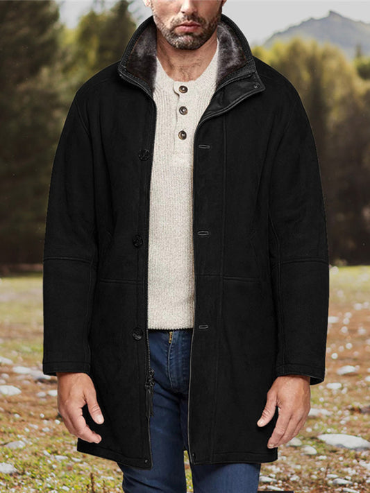 Stacey B's Men's mid-length loose zipper woolen coat