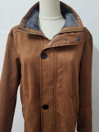 Stacey B's Men's mid-length loose zipper woolen coat