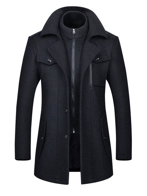 Stacey B's Men's wool zipper autumn and winter double collar coat