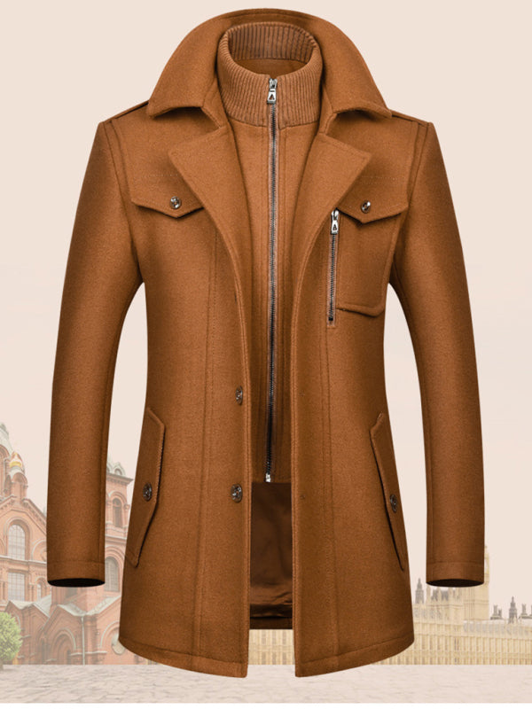 Stacey B's Men's wool zipper autumn and winter double collar coat