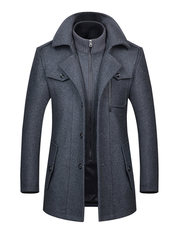 Stacey B's Men's wool zipper autumn and winter double collar coat