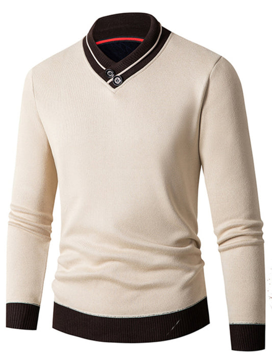 Stacey B's Men's new half turtleneck plus velvet slim long-sleeved sweater