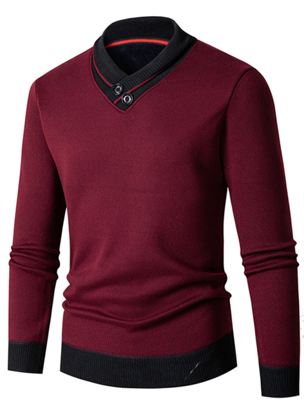 Stacey B's Men's new half turtleneck plus velvet slim long-sleeved sweater