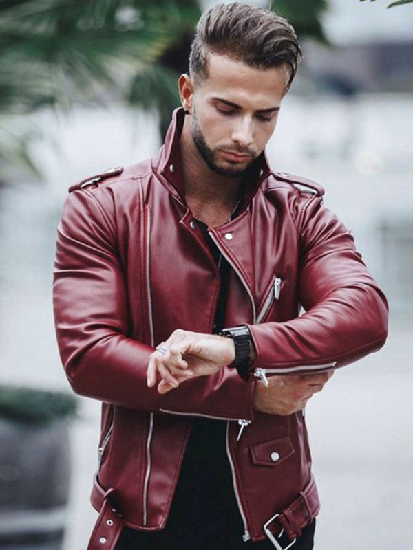 Stacey B's  Men's stylish zipper leather biker jacket