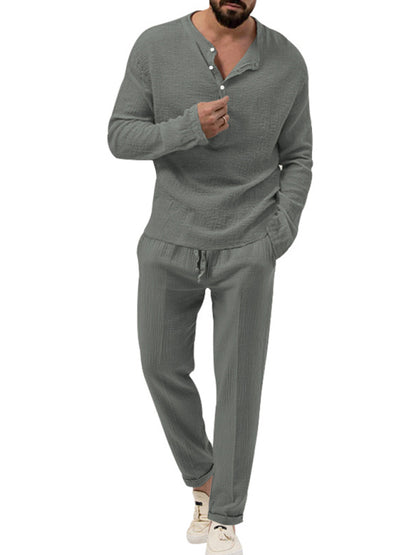 Stacey B's Men's new solid color casual long-sleeved shirt and trousers suit