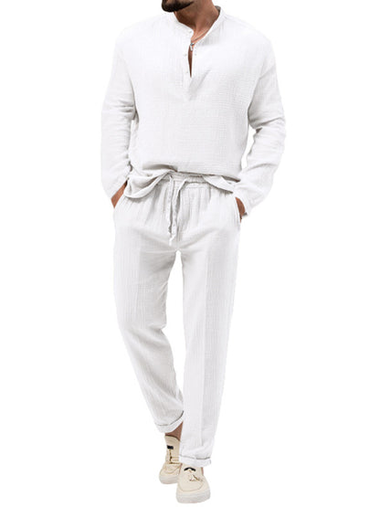 Stacey B's Men's new solid color casual long-sleeved shirt and trousers suit