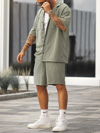 Stacey B's Men's casual holiday short -sleeved shirt shorts printed set