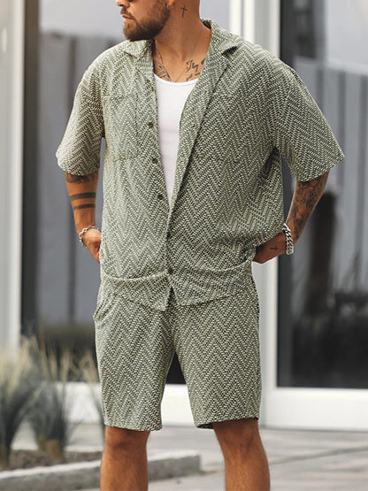 Stacey B's Men's casual holiday short -sleeved shirt shorts printed set
