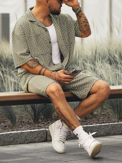 Stacey B's Men's casual holiday short -sleeved shirt shorts printed set