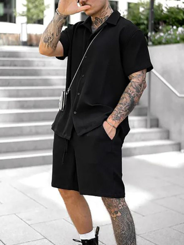 Stacey B's Men's Casual Comfortable Button Lapel Short Sleeve Shorts Set
