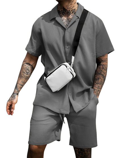 Stacey B's Men's Casual Comfortable Button Lapel Short Sleeve Shorts Set