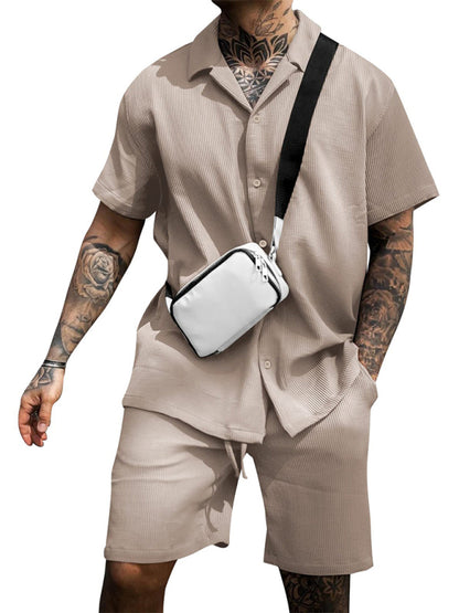 Stacey B's Men's Casual Comfortable Button Lapel Short Sleeve Shorts Set