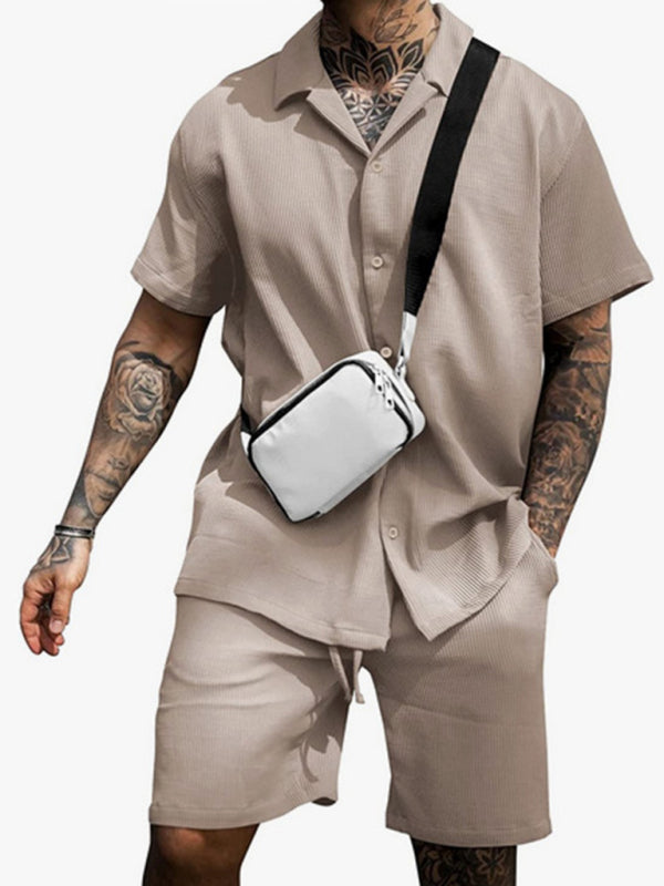 Stacey B's Men's Casual Comfortable Button Lapel Short Sleeve Shorts Set