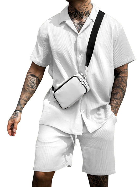 Stacey B's Men's Casual Comfortable Button Lapel Short Sleeve Shorts Set